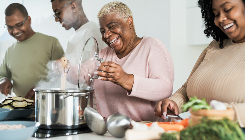 Happy African-American Family Following Healthy Holiday Food Safety Tips